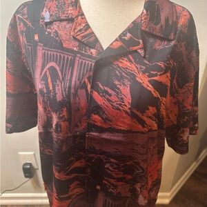 Vibrant Red and Black Graphic Men's Shirt